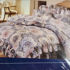 Springmaid Full Sheet Set Mary Elizabeth Floral Blue Gray Tan Deadstock Vintage